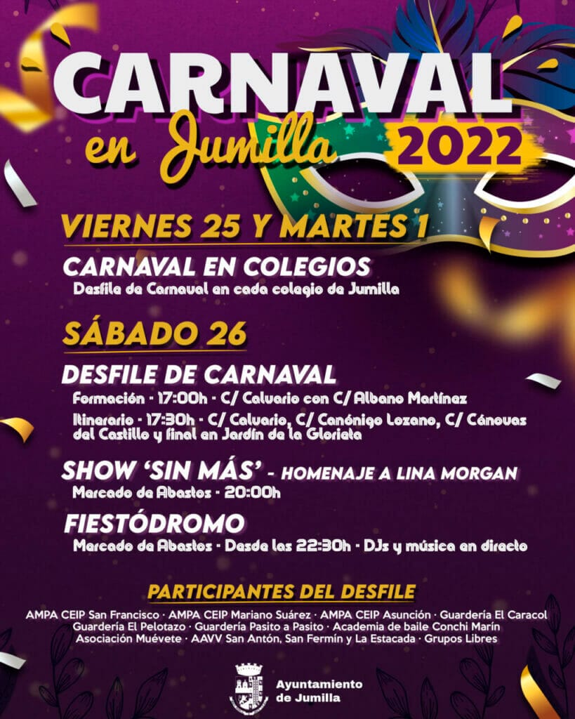 Jumilla presenta el Carnaval 2022, que tendrá Desfile desde la calle del Calvario y actuaciones en el Mercado de Abastos Jumilla presenta el Carnaval 2022, que tendrá Desfile desde la calle del Calvario y actuaciones en el Mercado de Abastos