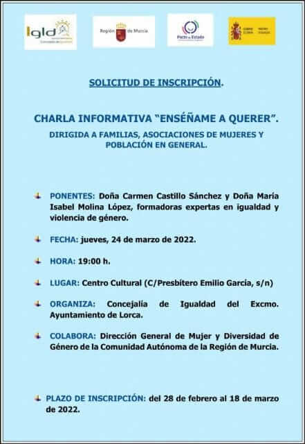La concejalía de Igualdad de Lorca organiza tres charlas incluidas en la programación del 8 de marzo, Día internacional de la Mujer