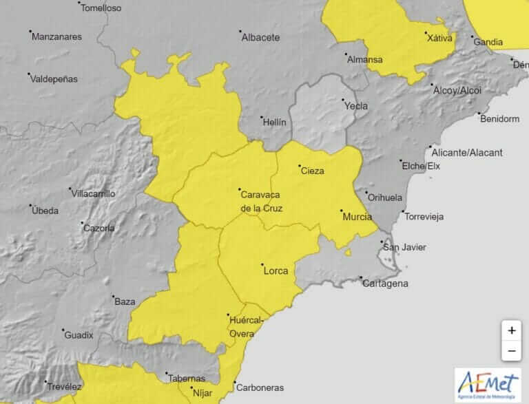 Activada alerta amarilla en gran parte de la Región de Murcia por lluvias