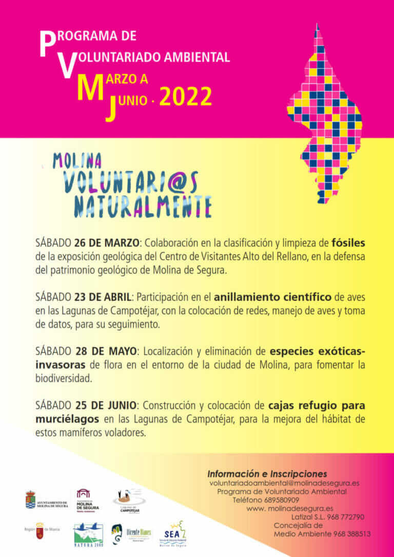 El Programa de Voluntariado Ambiental ¡Voluntari@s Naturalmente! de Molina de Segura presenta su nueva programación de actividades para 2022