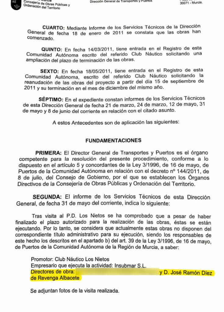 Díez de Revenga fue acusado de realizar obras en el Club Náutico de Los Nietos sin título administrativo para su ejecución Díez de Revenga fue acusado de realizar obras en el Club Náutico de Los Nietos sin título administrativo para su ejecución