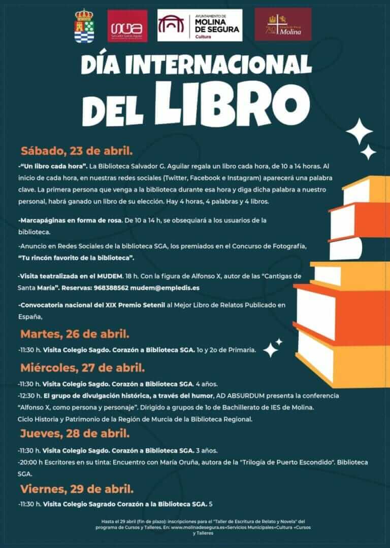 La Concejalía de Cultura de Molina de Segura organiza actividades en torno al Día Internacional del Libro a través de la Red de Bibliotecas Municipales y del Museo del Enclave de la Muralla