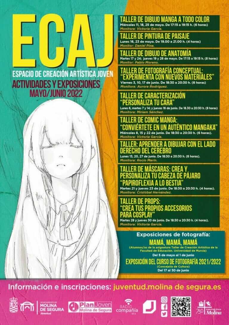 La Concejalía de Juventud de Molina de Segura presenta la nueva programación del Espacio de Creación Artística Joven (ECAJ) para los meses de mayo y junio de 2022