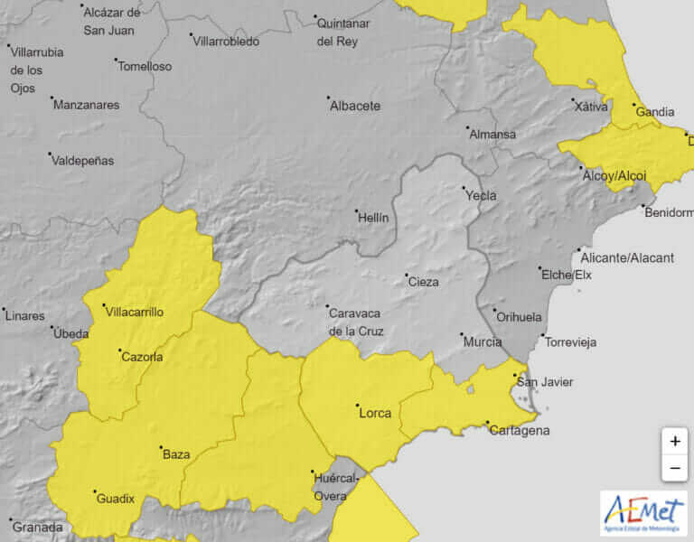 Alerta amarilla por lluvias y tormentas para este miércoles en el Campo de Cartagena, Mazarrón, Valle del Guadalentín, Lorca y Águilas