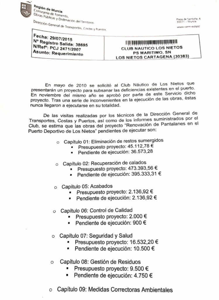 Hasta en siete ocasiones los técnicos pidieron abrir expediente sancionador contra el Club Náutico de Los Nietos, pero la Consejería miró hacia otro lado Hasta en siete ocasiones los técnicos pidieron abrir expediente sancionador contra el Club Náutico de Los Nietos, pero la Consejería miró hacia otro lado