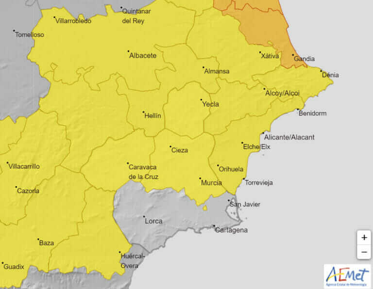 AEMET activa avisos de nivel amarillo por lluvias y tormentas en la Región de Murcia