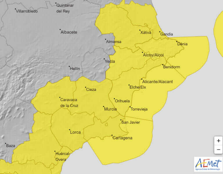 AEMET activa alerta amarilla por lluvias y fenómenos costeros para todo el día de hoy