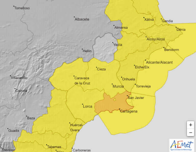 Alerta naranja por lluvias intensas en Campo de Cartagena y Mazarrón