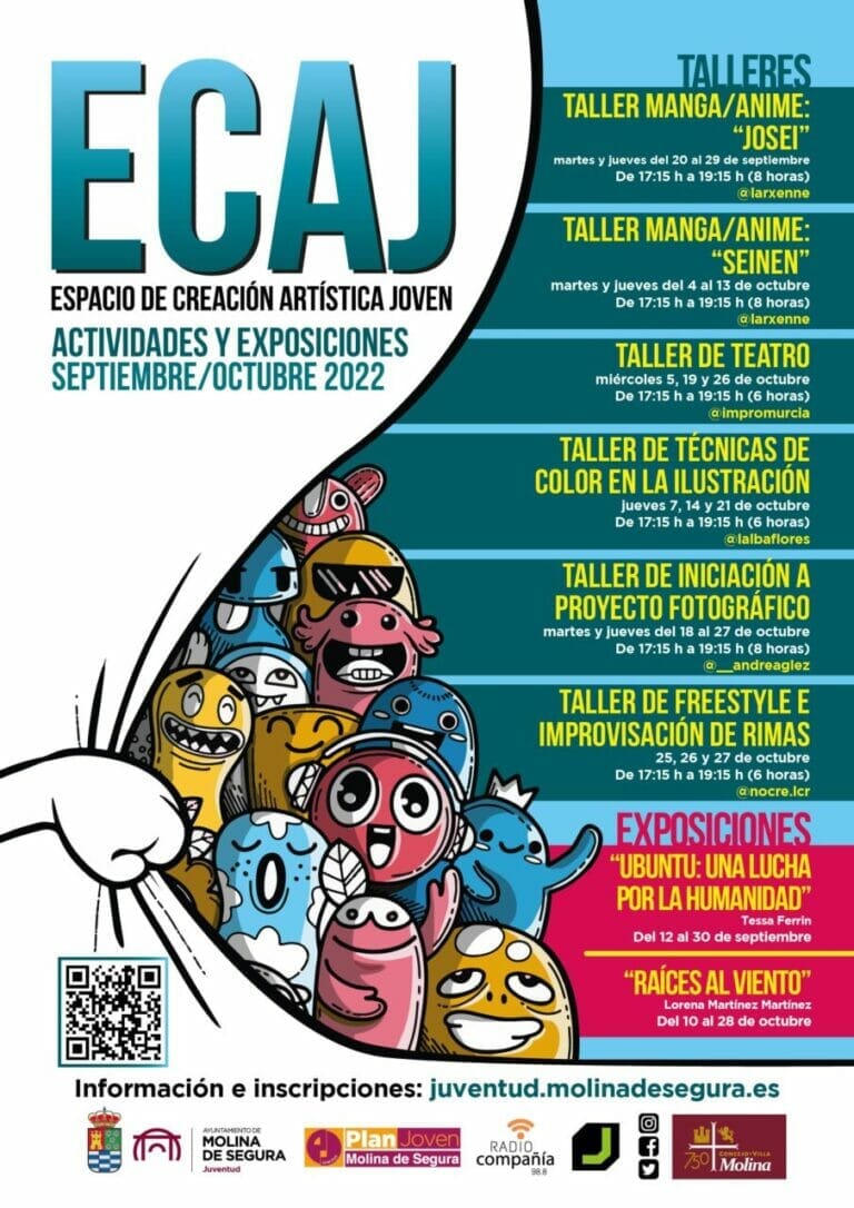 La Concejalía de Juventud de Molina de Segura organiza nuevas actividades en el Espacio de Creación Artística Joven (ECAJ) para los meses de septiembre y octubre de 2022