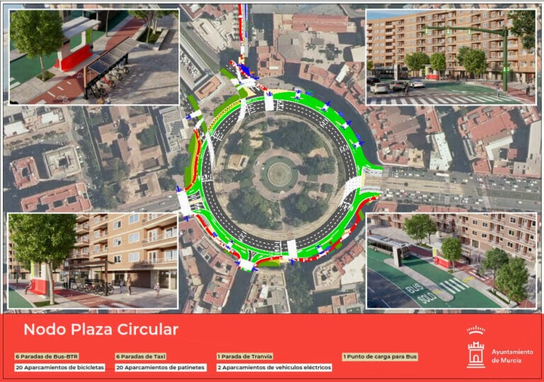 Los nodos intermodales de Floridablanca y de la Plaza Circular convertirán 56.000 metros cuadrados en un espacio más amable en Murcia