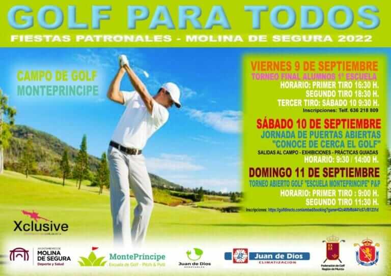 El Campo de Golf de Montepríncipe acoge la actividad GOLF PARA TODOS los días 9, 10 y 11 de septiembre, dentro de la programación de las Fiestas Patronales 2022 de Molina de Segura