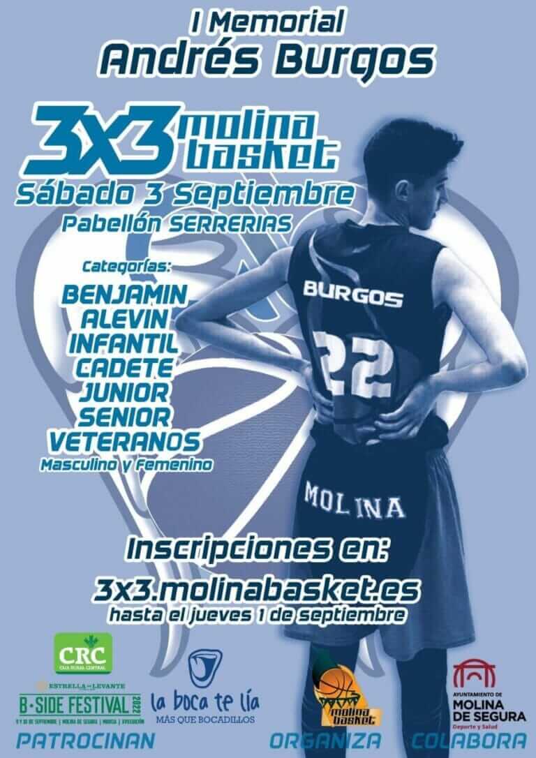 El Torneo 3X3 Molina Basket, I Memorial Andrés Burgos, se celebró en Molina de Segura el sábado 3 de septiembre, con la participación de unos 450 jugadores y jugadoras