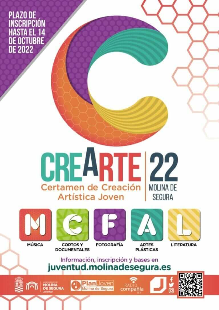 La Concejalía de Juventud de Molina de Segura convoca la sexta edición del Certamen de Creación Artística Joven CREARTE 2022