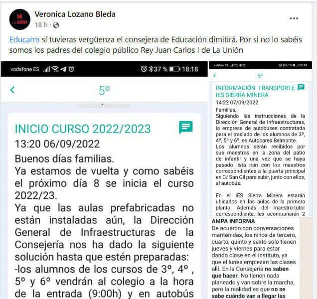 La consejería de Educación obliga a más de 100 niños a ir otro colegio por no haber instalado las aulas prefabricadas