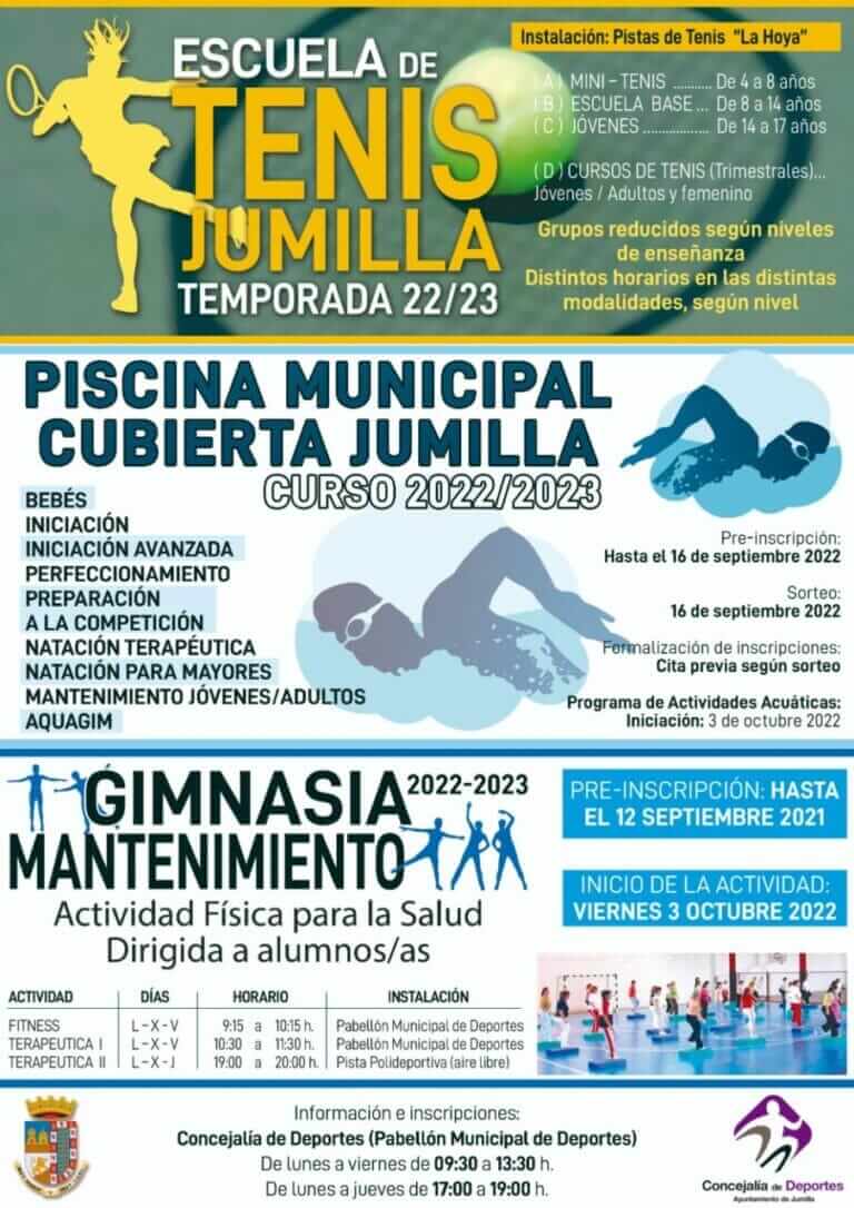 La Concejalía de Deportes abre el plazo de preinscripciones para los cursos de natación de la Piscina Cubierta y de gimnasia de mantenimiento en Jumilla
