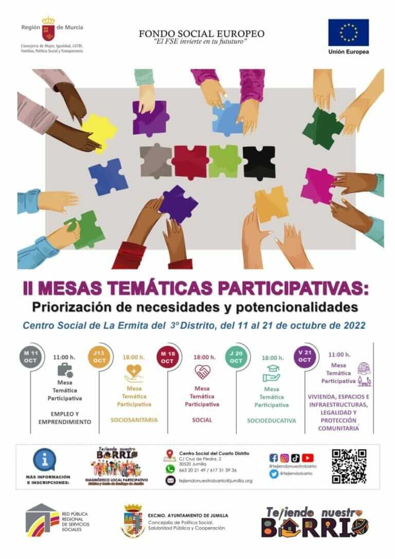 Tejiendo Nuestro Barrio organiza nuevas mesas temáticas para priorizar necesidades y potencialidades recogidas en la fase anterior del proceso en Jumilla