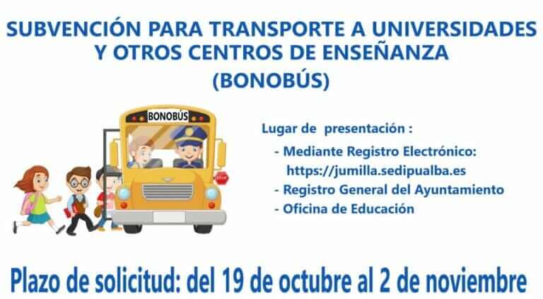 Ayer se abrió el plazo para solicitar subvenciones para transporte a universidades y otros centros educativos (BONOBÚS) en Jumilla