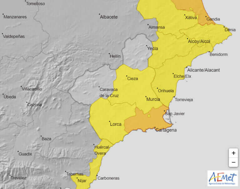Se eleva a naranja el nivel de alerta por fuertes lluvias en el Campo de Cartagena y Mazarrón