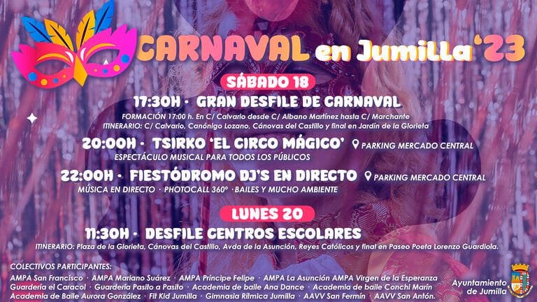 El Carnaval 2023 de Jumilla tendrá dos desfiles, fiestódromo y un espectáculo de circo