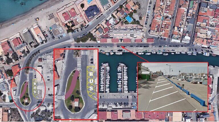 Transporte y arbolado en el puerto de Cabo de Palos