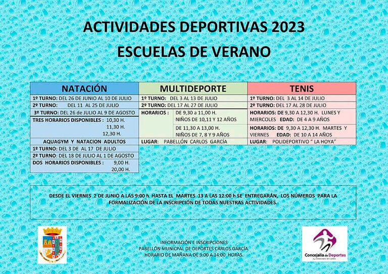 Este viernes se abre el plazo de preinscripciones para las actividades de verano de la Concejalía de Deportes de Jumilla
