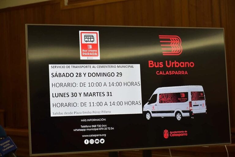 El Ayuntamiento de Calasparra pondrá en marcha un servicio extraordinario del BUS URBANO hasta el Cementerio Municipal en los días previos al Día de todos los Santos