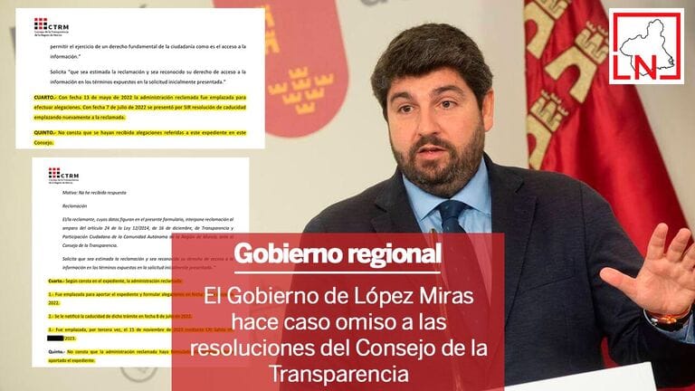 El Gobierno de López Miras hace caso omiso a las resoluciones del Consejo de la Transparencia