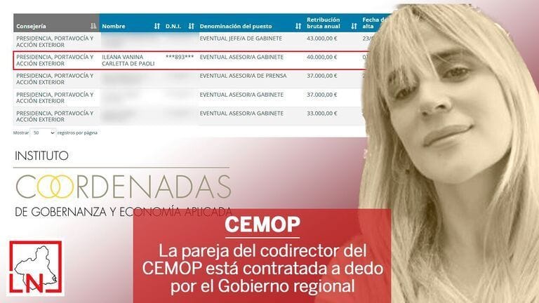 La pareja del codirector del CEMOP está contratada a dedo por el Gobierno regional