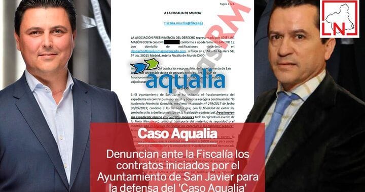 Denuncian ante la Fiscalía los contratos iniciados por el Ayuntamiento de San Javier para la defensa del 'Caso Aqualia'