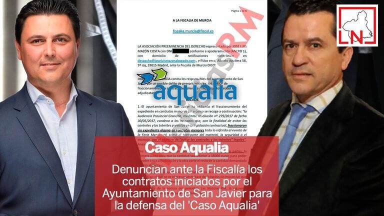 Denuncian ante la Fiscalía los contratos iniciados por el Ayuntamiento de San Javier para la defensa del 'Caso Aqualia'