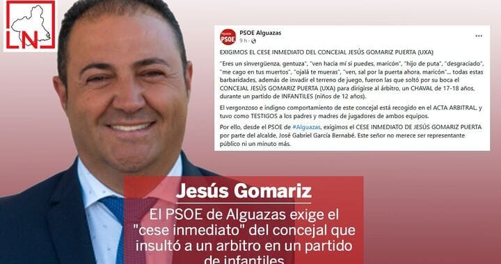 El PSOE de Alguazas exige el "cese inmediato" del concejal que insultó a un arbitro en un partido de infantiles