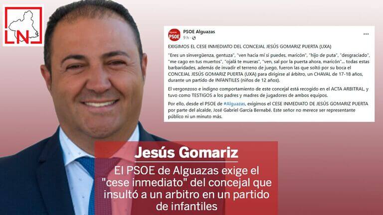 El PSOE de Alguazas exige el "cese inmediato" del concejal que insultó a un arbitro en un partido de infantiles