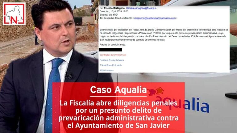 La Fiscalía abre diligencias penales por un presunto delito de prevaricación administrativa contra el Ayuntamiento de San Javier