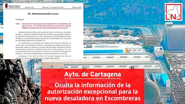 El Ayuntamiento de Cartagena oculta la información de la autorización excepcional para la nueva desaladora en Escombreras