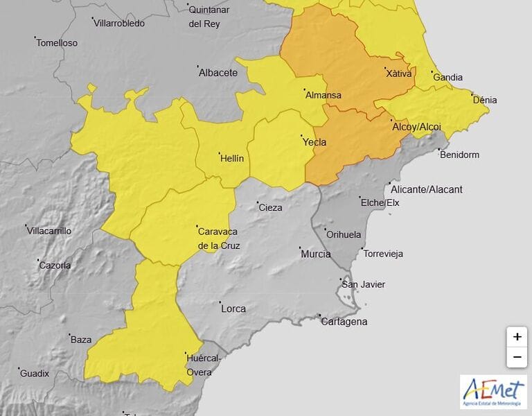 Alerta amarilla por fuertes vientos en el Altiplano y Noroeste de Murcia a partir del jueves