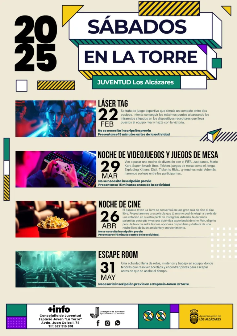 Los Sábados en La Torre regresan a Los Alcázares con actividades gratuitas para jóvenes