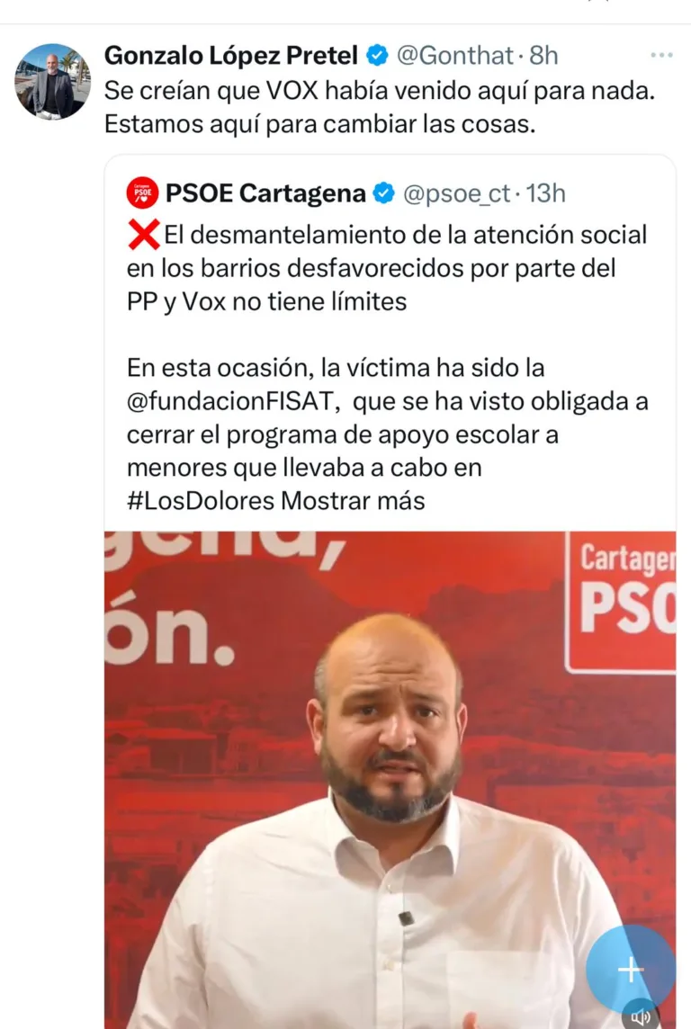 El PSOE denuncia que el PP pone en peligro el refuerzo social a menores en Cartagena para asegurar el apoyo de Vox