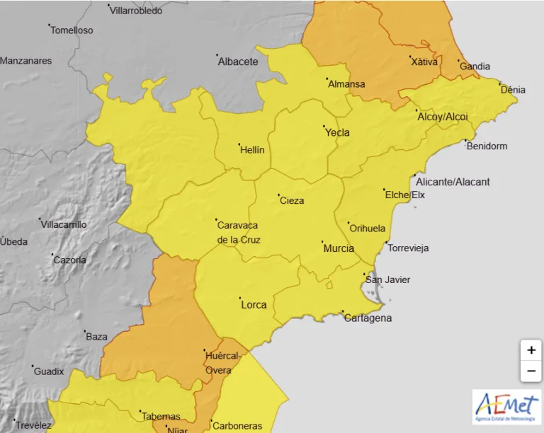 Alerta meteorológica en la Región de Murcia: fuertes lluvias y riesgo de inundaciones