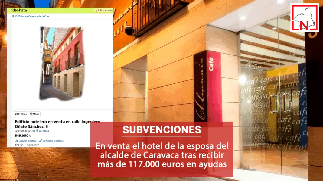 En venta el hotel de la esposa del alcalde de Caravaca tras recibir más de 117.000 euros en ayudas
