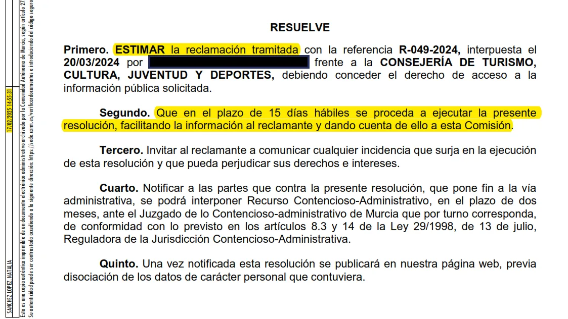Cultura y Deportes desacata al Comisionado de Transparencia y bloquea el acceso a sus contratos con BenyTours Cultura y Deportes desacata al Comisionado de Transparencia y bloquea el acceso a sus contratos con BenyTours