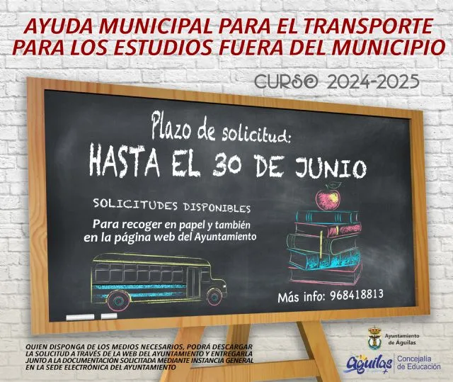 Águilas incrementa un 13% las ayudas complementarias al transporte de estudiantes fuera del municipio Águilas incrementa un 13% las ayudas complementarias al transporte de estudiantes fuera del municipio