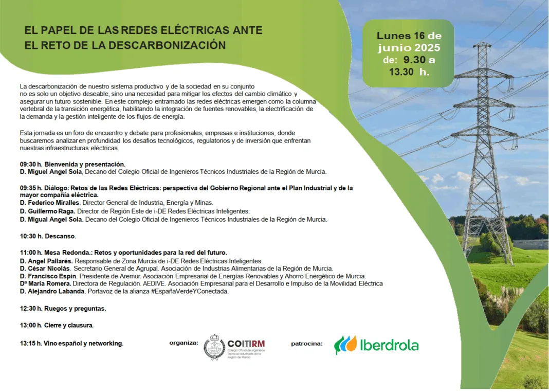 Ingenieros, empresarios y administración debaten en Murcia sobre las redes eléctricas y la descarbonización Ingenieros, empresarios y administración debaten en Murcia sobre las redes eléctricas y la descarbonización