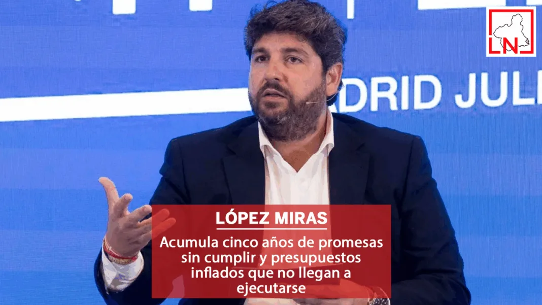 LOPEZ MIRAS PROMESAS ENGAÑOS López Miras acumula cinco años de promesas sin cumplir y presupuestos inflados que no llegan a ejecutarse