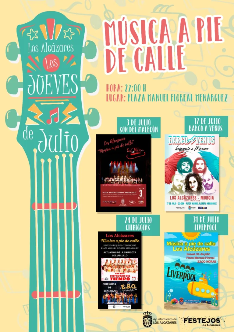 La ‘Música a pie de calle’ vuelve a Los Alcázares este julio con cuatro conciertos gratuitos y para todos los públicos