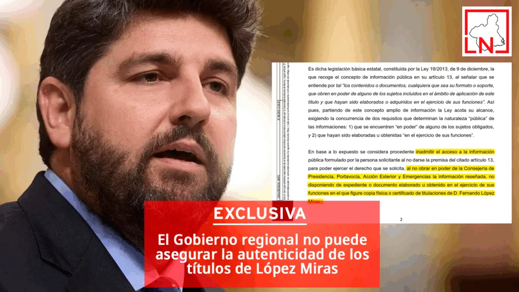 TÍTULOS LOPEZ MIRAS El Gobierno regional no puede asegurar la autenticidad de los títulos de López Miras