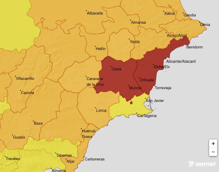 AEMET extiende la alerta roja hasta mañana en la Vega del Segura con máximas de 44 ºC