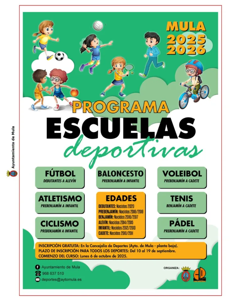 Mula presenta el Programa de Actividades Deportivas 2025-2026 con una amplia oferta para todas las edades