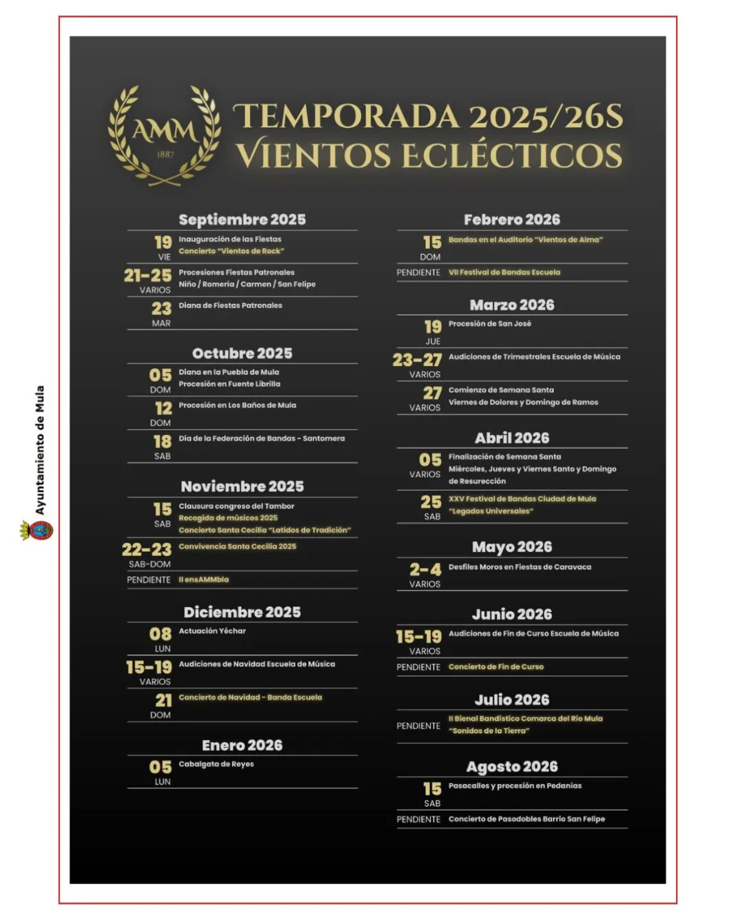 La Agrupación Musical Muleña presenta su temporada 2025/26 bajo el lema “Vientos eclécticos”