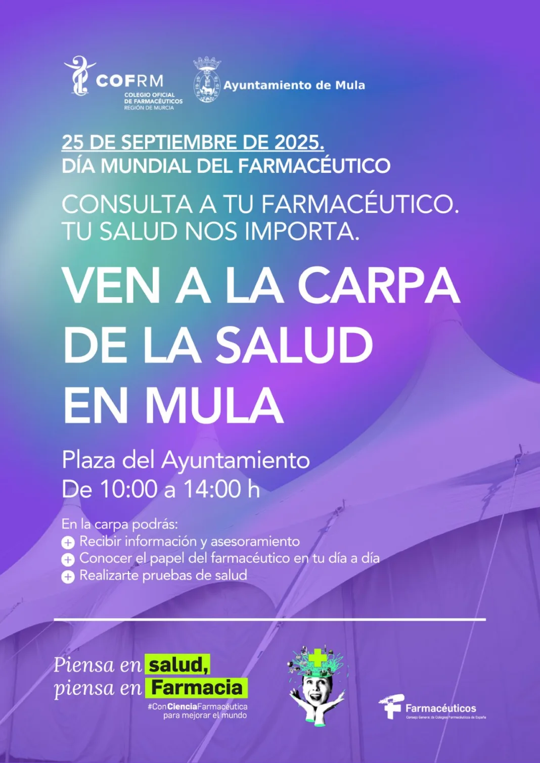 Mula celebra el Día Mundial del Farmacéutico con una gran carpa de la salud en la Plaza del Ayuntamiento Mula celebra el Día Mundial del Farmacéutico con una gran carpa de la salud en la Plaza del Ayuntamiento