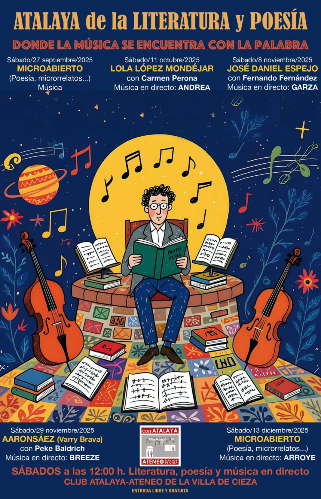 Cartel Literatura Música 2025 Atalaya une literatura, poesía y música en cinco sábados culturales en Cieza